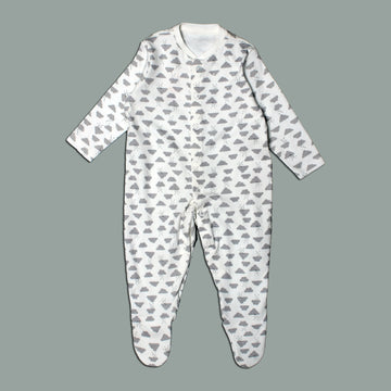 WHITE WITH GREY CLOUDS PRINTED FULL BODY FULL SLEEVES ROMPERS